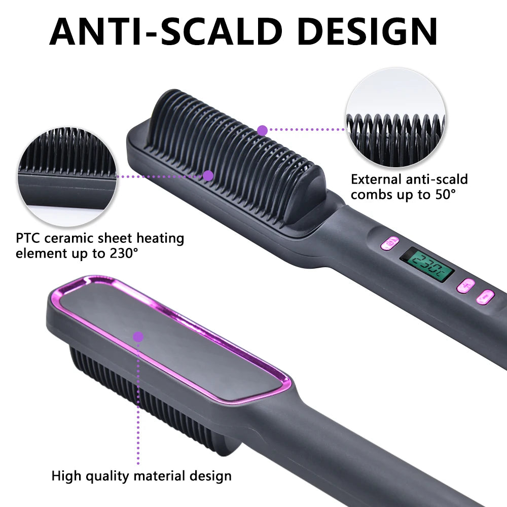 Orivelana™️ Multifunctional Straightening Brush with Negative Ions & Anti-Scald Technology