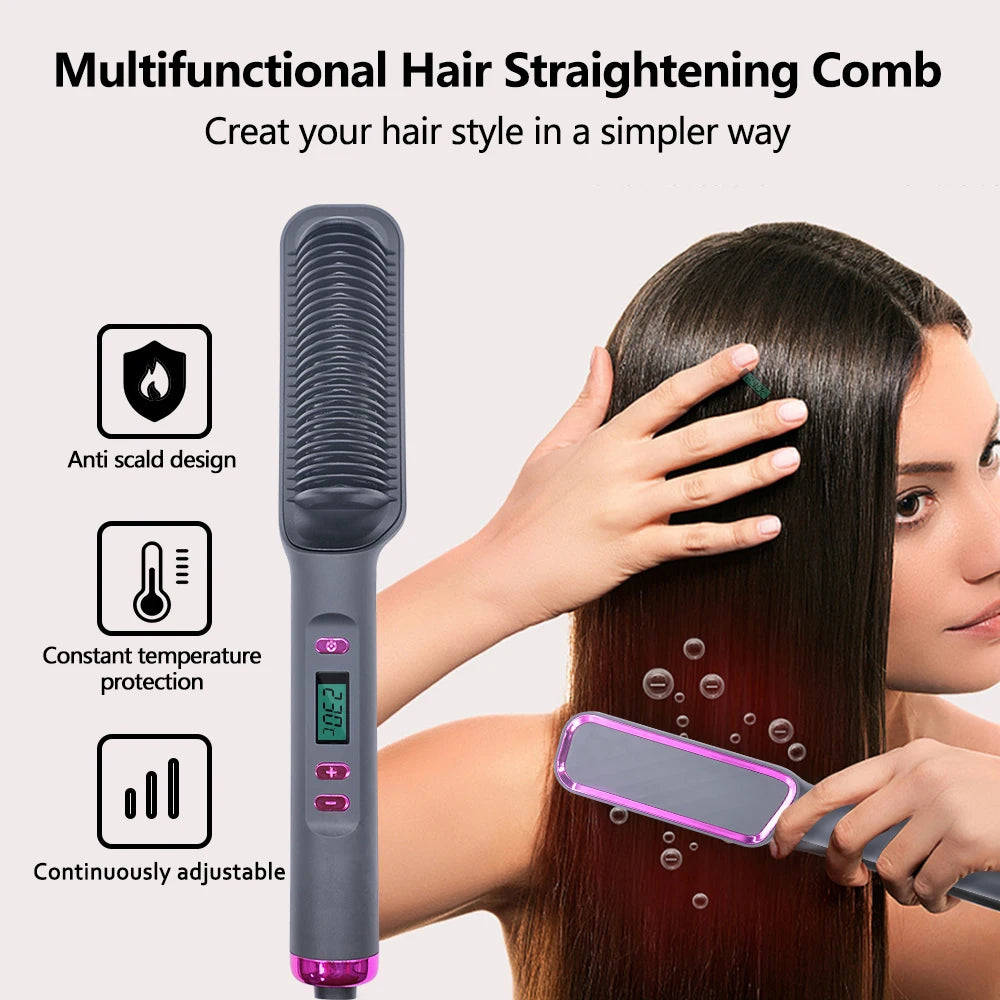 Orivelana™️ Multifunctional Straightening Brush with Negative Ions & Anti-Scald Technology